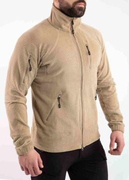 Taktik Outdoor Erkek Petek Polar Sweatshirt Tüylenmez bej