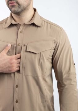 Tactical Outdoor Gömlek Esnek Fit Erkek KOYU BEJ