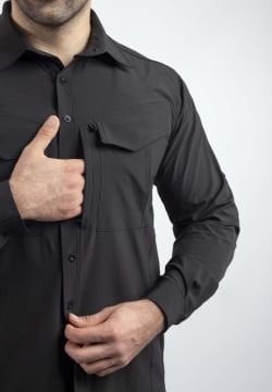 Tactical Outdoor Gömlek Esnek Fit Erkek Siyah