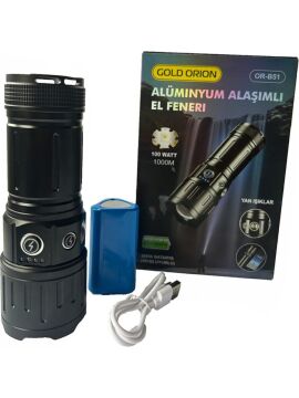 Gold ORİONOR-B51 Şarjzlı Güçlü LED El Feneri(Uzun Menzil)