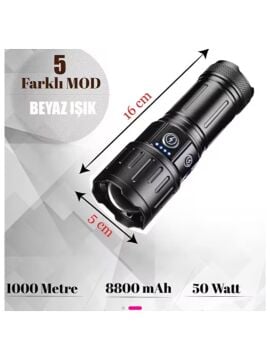 Gold ORİONOR-B51 Şarjzlı Güçlü LED El Feneri(Uzun Menzil)